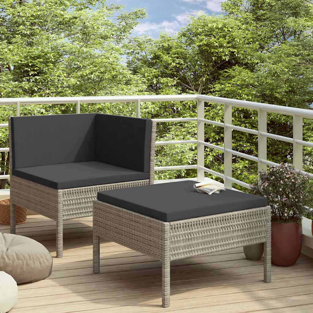 2-tlg. Garten-Lounge-Set mit Auflagen Poly Rattan Grau