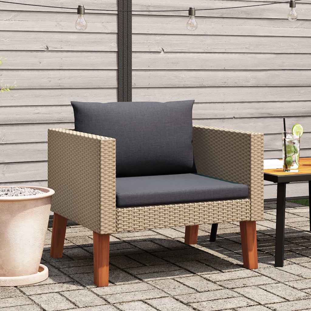 1-Sitzer-Gartensofa mit Auflagen Poly Rattan Beige