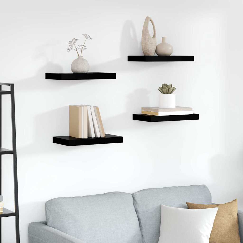 Schweberegale 4 Stk. Hochglanz-Schwarz 40x23,5x3,8 cm MDF