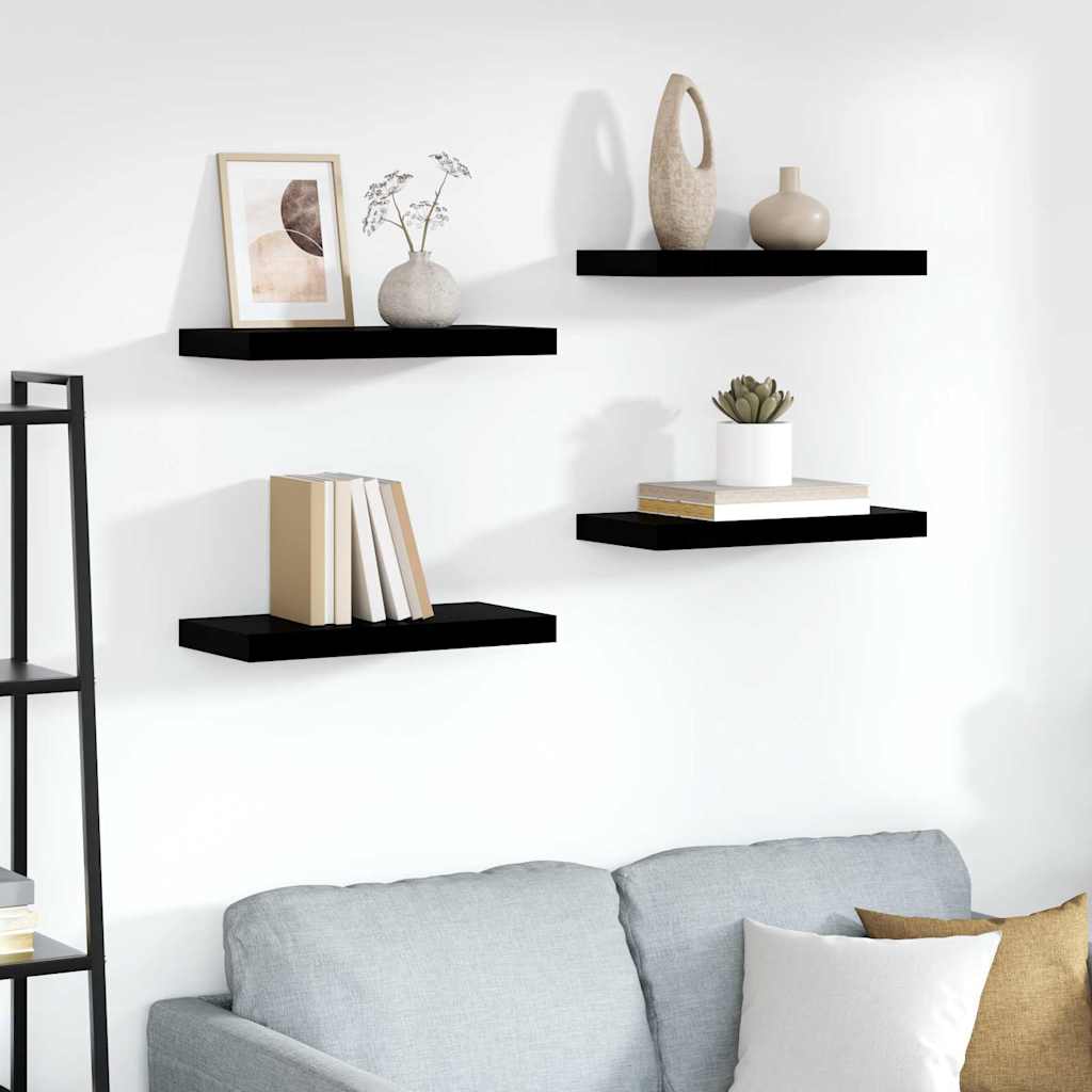 Schweberegale 4 Stk. Hochglanz-Schwarz 50x23,5x3,8 cm MDF
