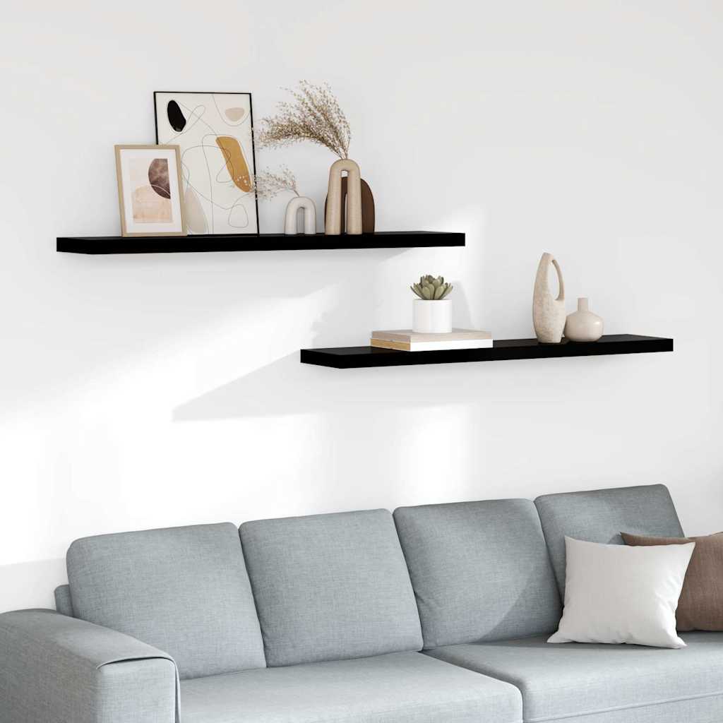Schweberegale 2 Stk. Hochglanz-Schwarz 120x23,5x3,8 cm MDF