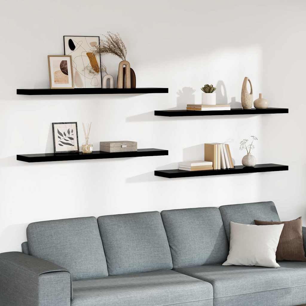 Schweberegale 4 Stk. Hochglanz-Schwarz 120x23,5x3,8 cm MDF