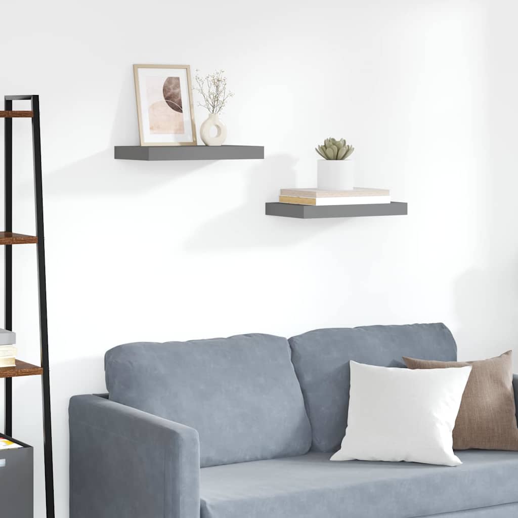 Schweberegale 2 Stk. Hochglanz-Grau 40x23,5x3,8 cm MDF