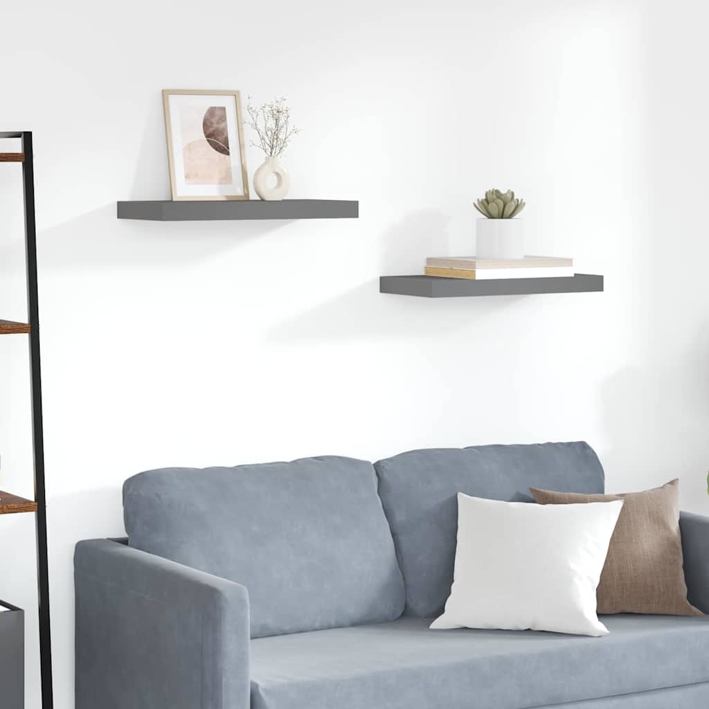 Schweberegale 2 Stk. Hochglanz-Grau 50x23,5x3,8 cm MDF