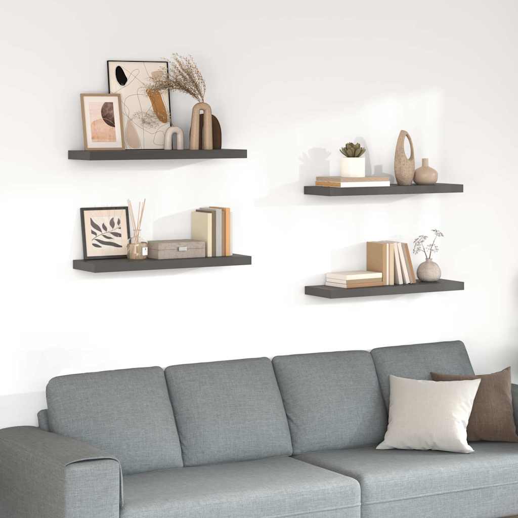 Schweberegale 4 Stk. Hochglanz-Grau 80x23,5x3,8 cm MDF