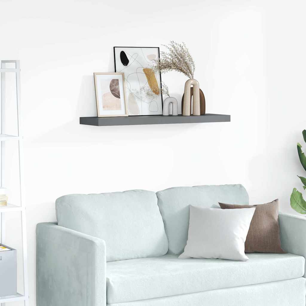 Schwebendes Wandregal Hochglanz-Grau 90x23,5x3,8 cm MDF