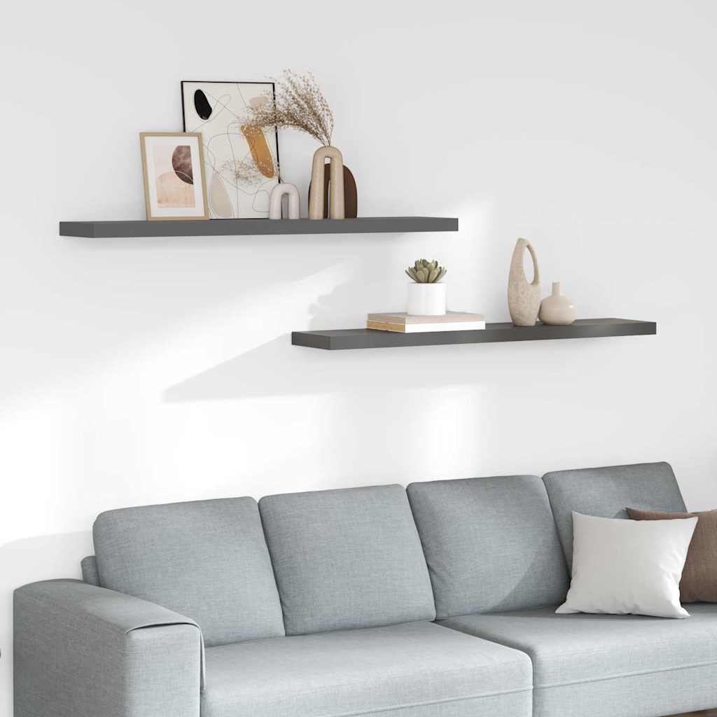 Schweberegale 2 Stk. Hochglanz-Grau 120x23,5x3,8 cm MDF