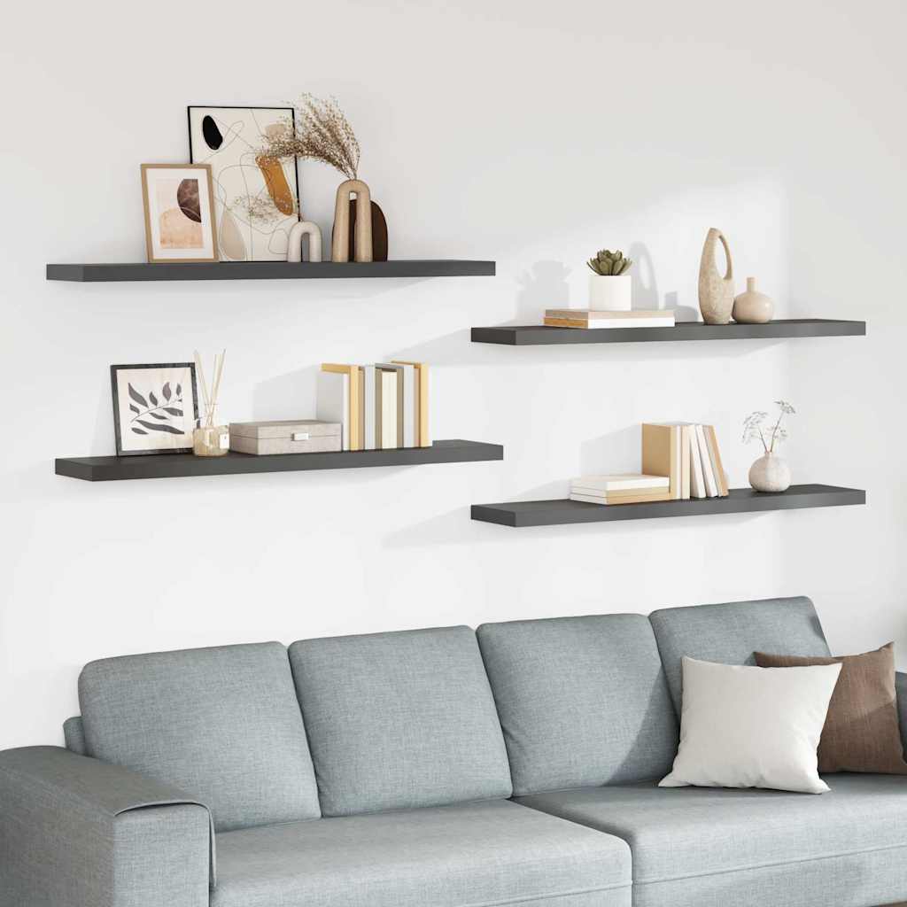 Schweberegale 4 Stk. Hochglanz-Grau 120x23,5x3,8 cm MDF