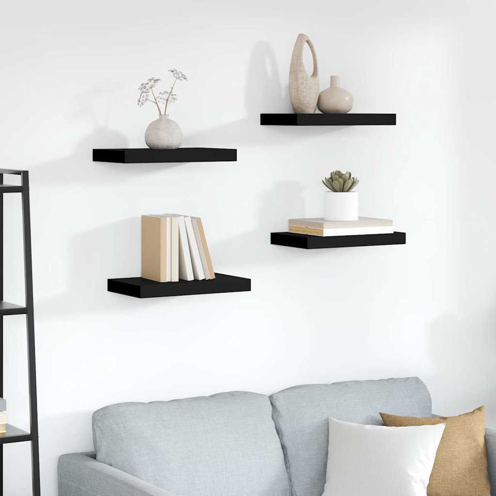 Schweberegale 4 Stk. Schwarz 40x23,5x3,8 cm MDF