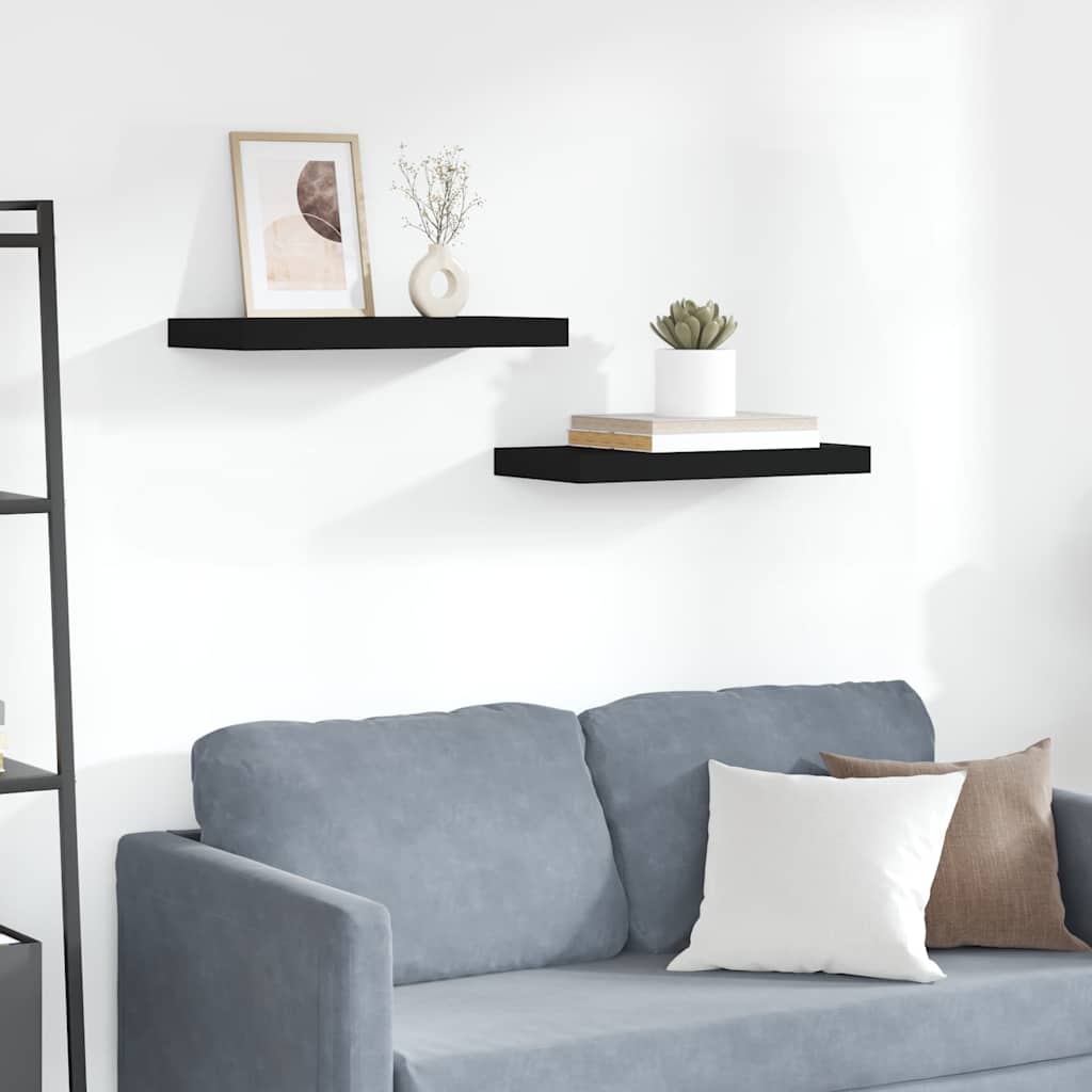 Schweberegale 2 Stk. Schwarz 50x23,5x3,8 cm MDF