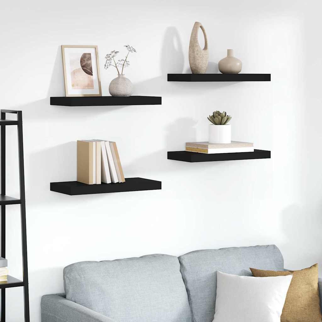 Schweberegale 4 Stk. Schwarz 50x23,5x3,8 cm MDF