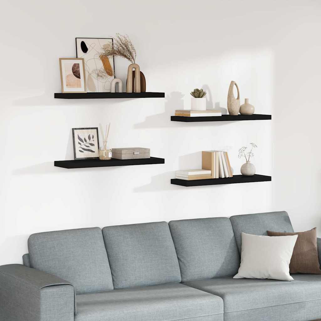 Schweberegale 4 Stk. Schwarz 80x23,5x3,8 cm MDF