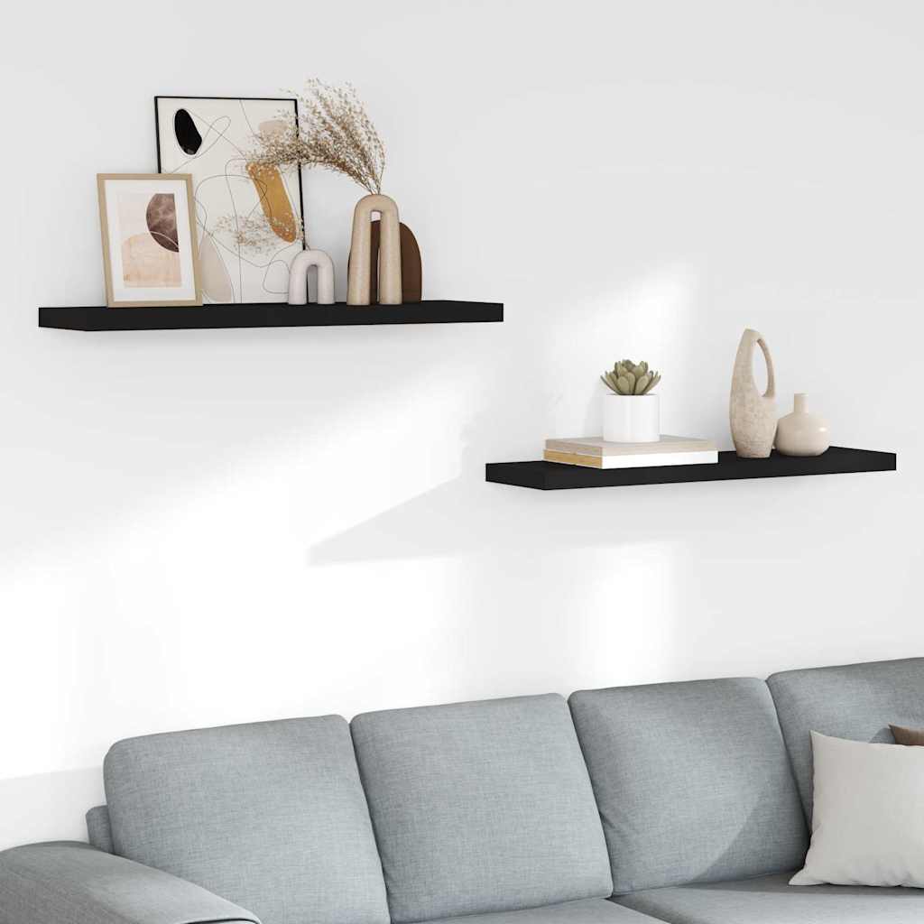 Schweberegale 2 Stk. Schwarz 90x23,5x3,8 cm MDF