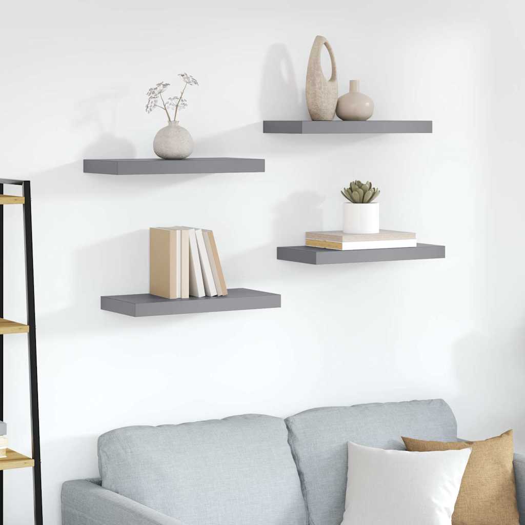 Schweberegale 4 Stk. Grau 50x23,5x3,8 cm MDF