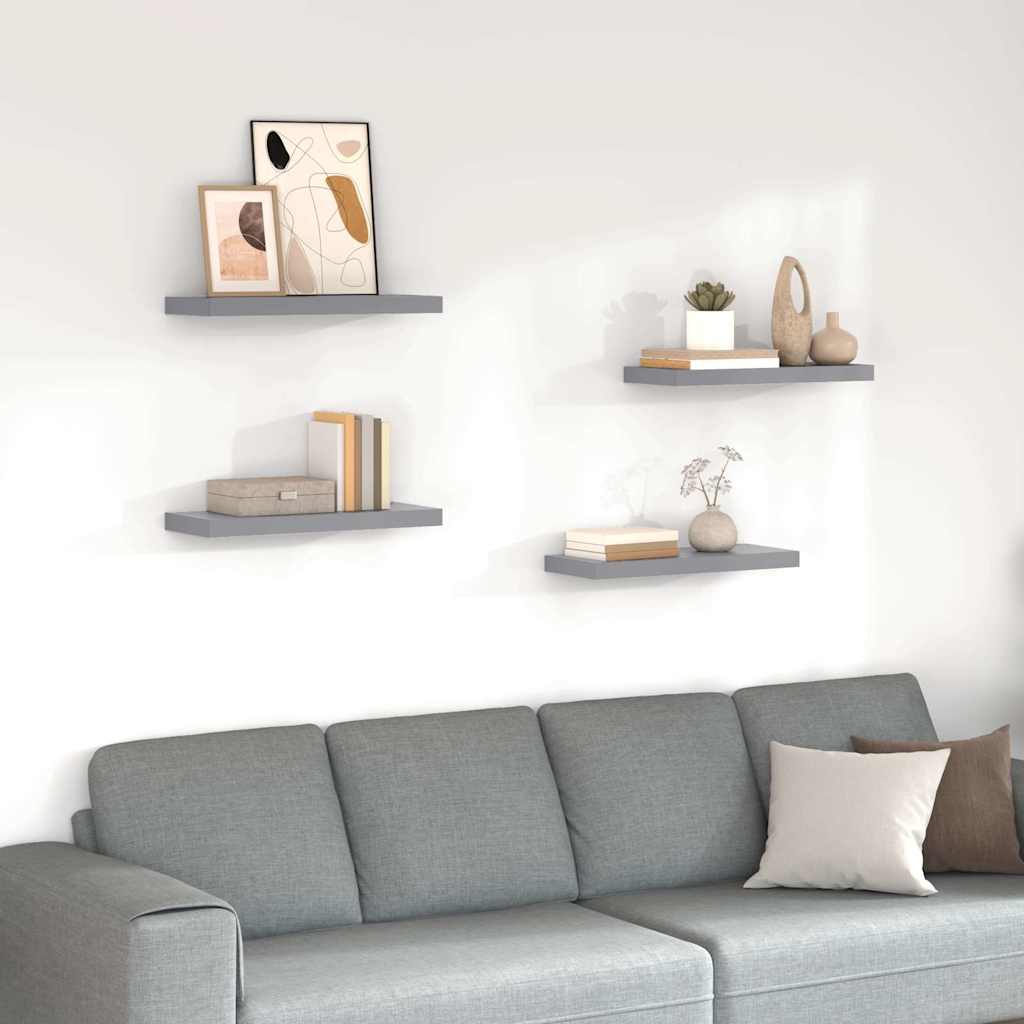 Schweberegale 4 Stk. Grau 60x23,5x3,8cm MDF