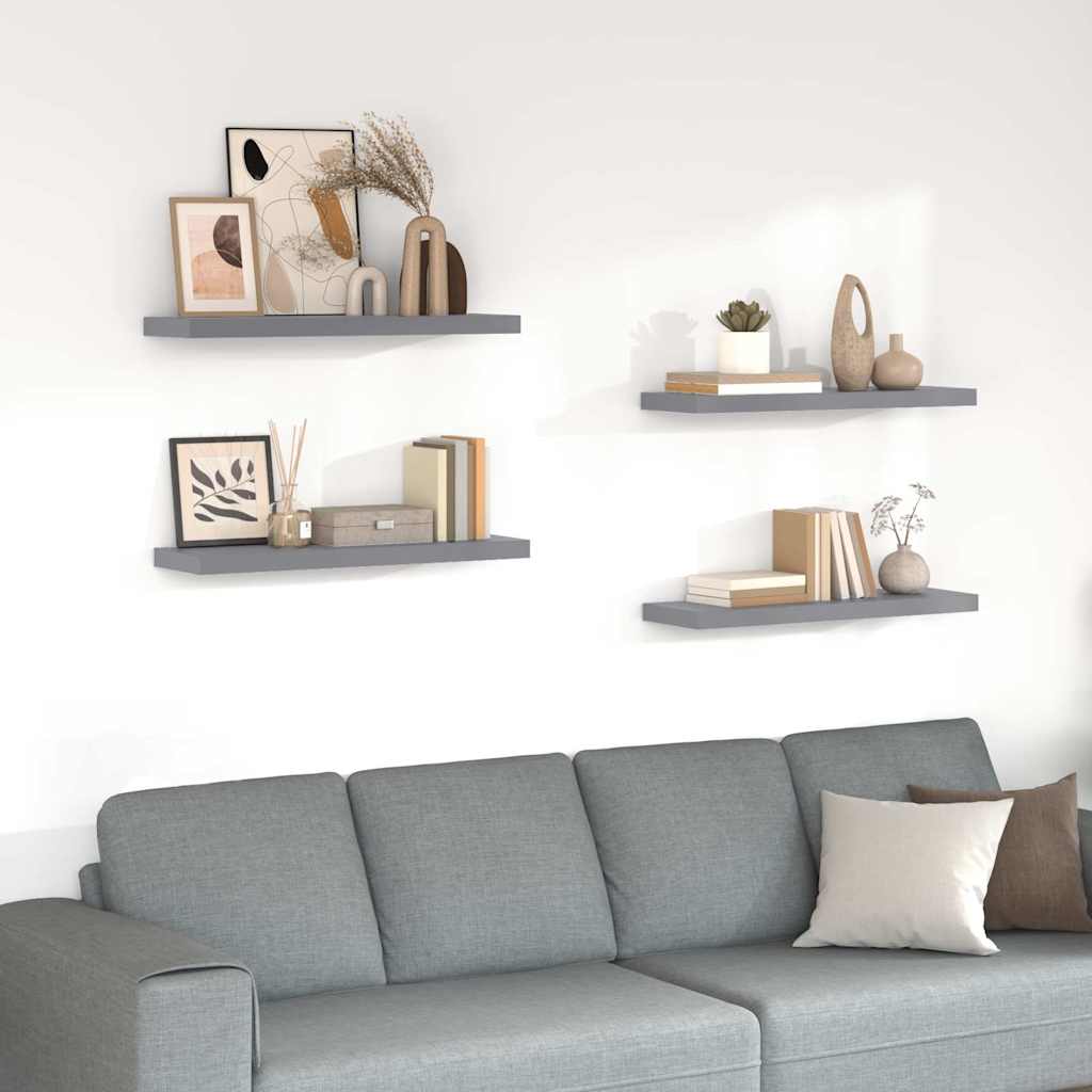 Schweberegale 4 Stk. Grau 80x23,5x3,8 cm MDF