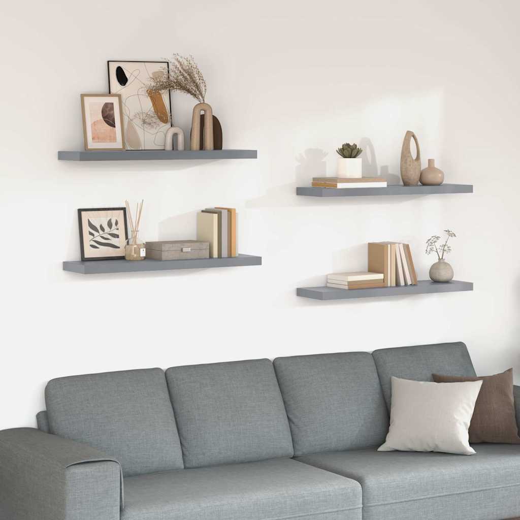 Schwebende Wandregale 4 Stk. Grau 90x23,5x3,8cm MDF
