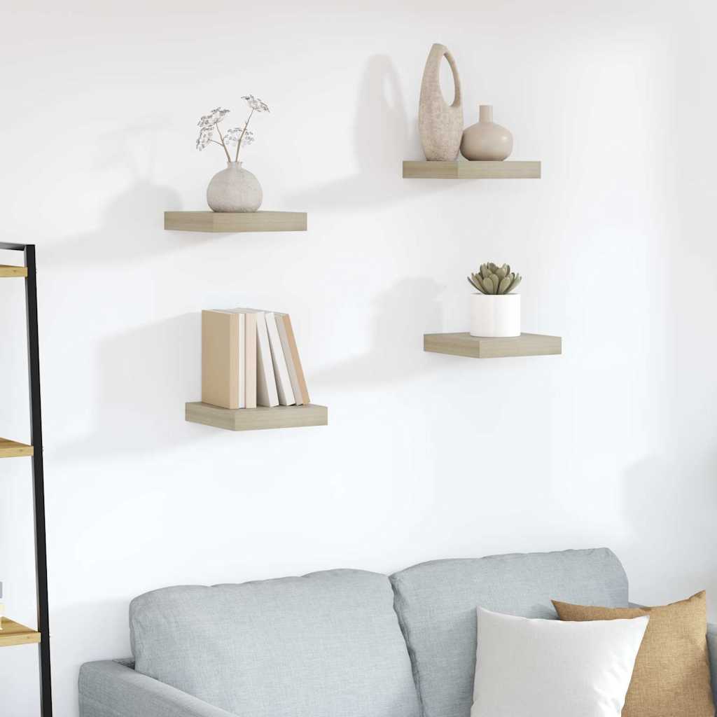 Schwebende Wandregale 4 Stk. Eichefarben 23x23,5x3,8cm MDF