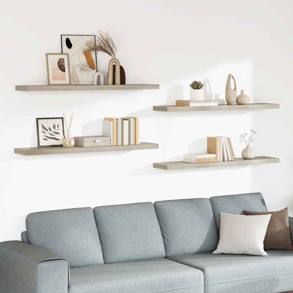 Schweberegale 4 Stk. Eichen-Optik 120x23,5x3,8 cm MDF
