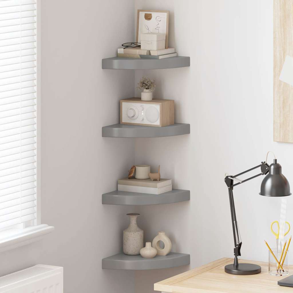 Eck-Schweberegale 4 Stk. Hochglanz-Grau 25x25x3,8 cm MDF