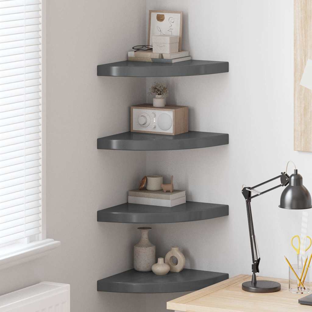 Eck-Schweberegale 4 Stk. Hochglanz-Grau 35x35x3,8 cm MDF