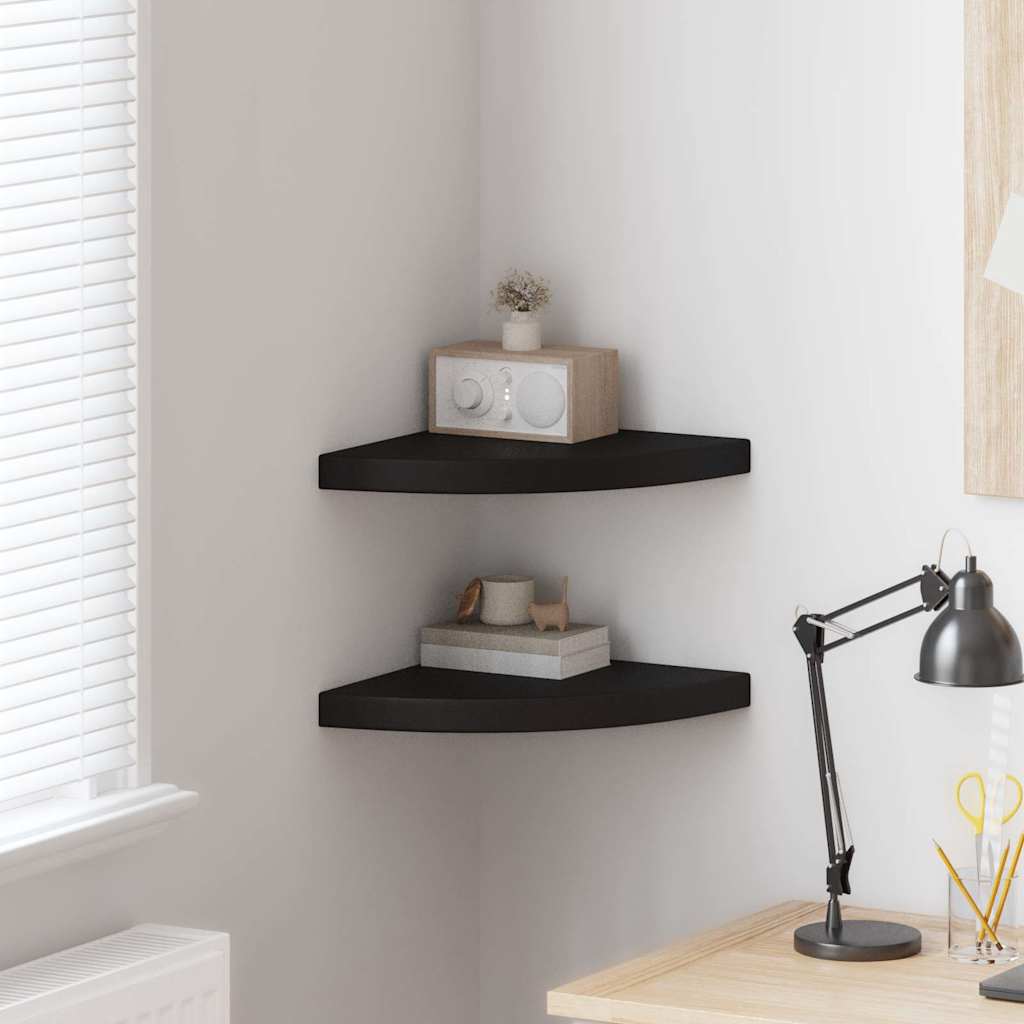 Eck-Schweberegale 2 Stk. Schwarz 35x35x3,8 cm MDF