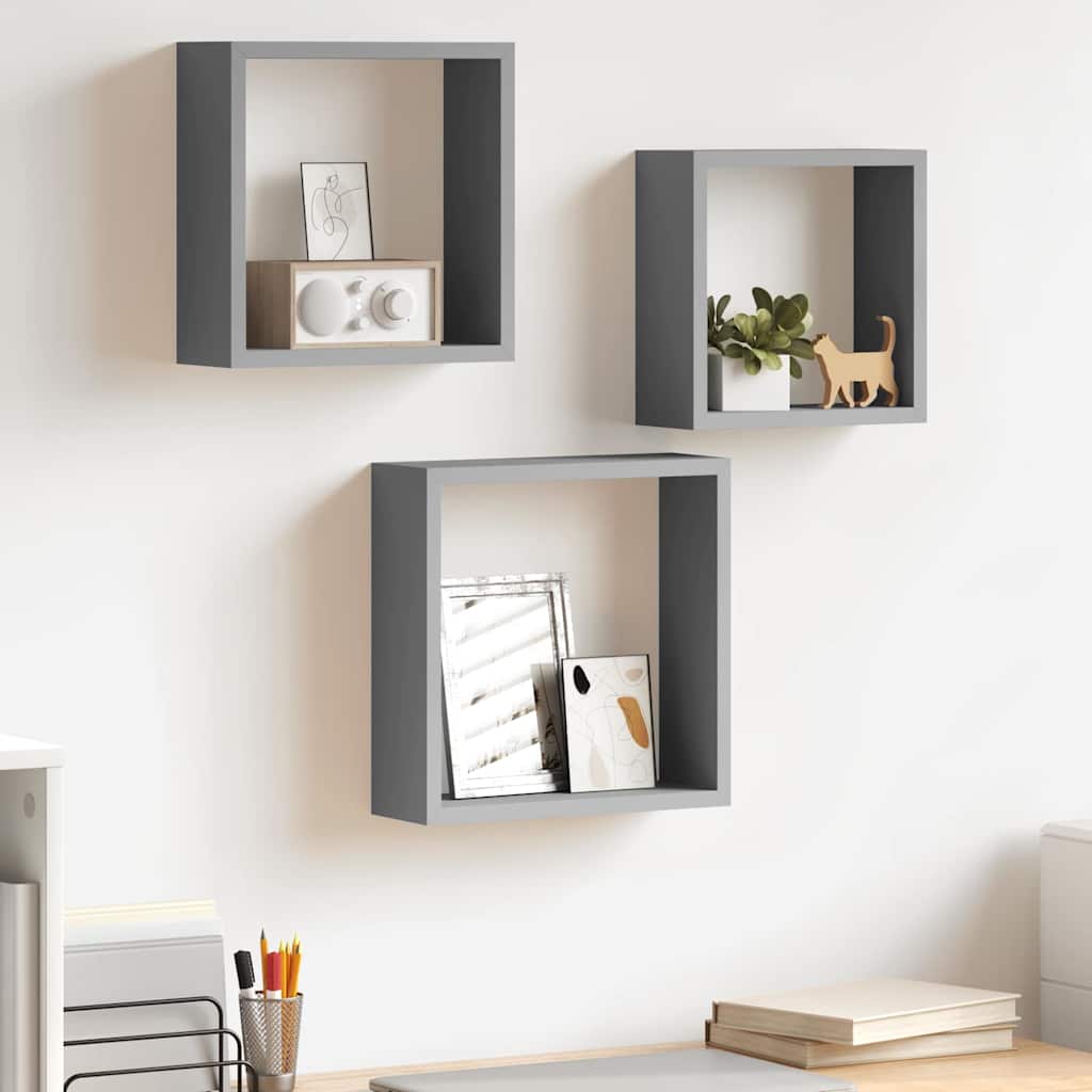 Würfelregale 3 Stk. Grau MDF