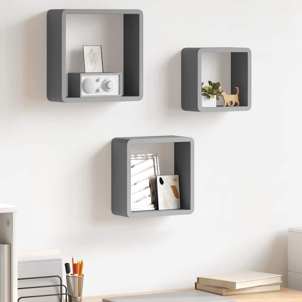 Würfelregale 3 Stk. Grau MDF