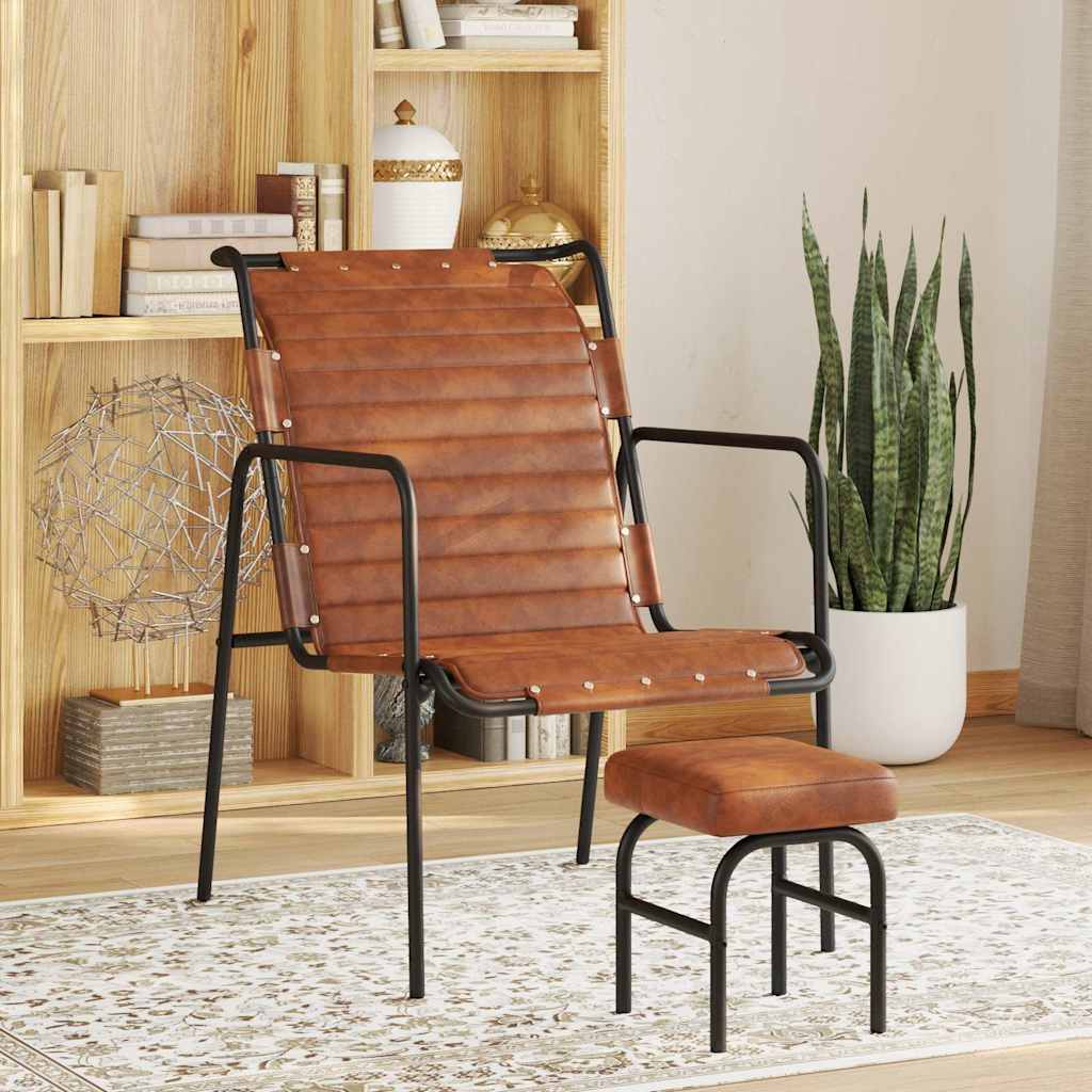 Relaxsessel mit Fußhocker Braun Echtleder