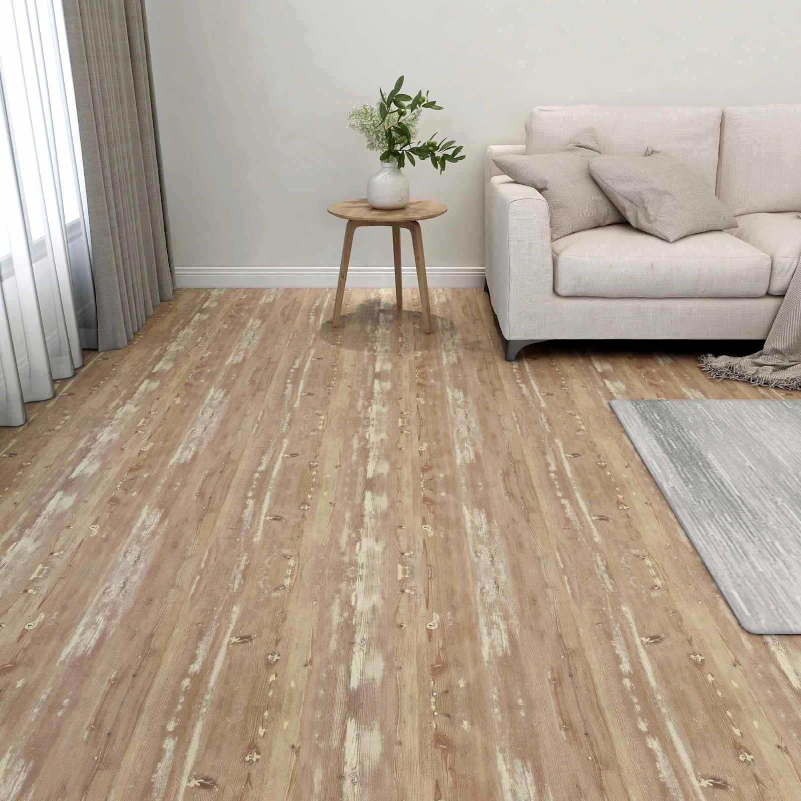 Bodenplanken Creme und Hellbraun 5,11 m² 55 Stk. PVC