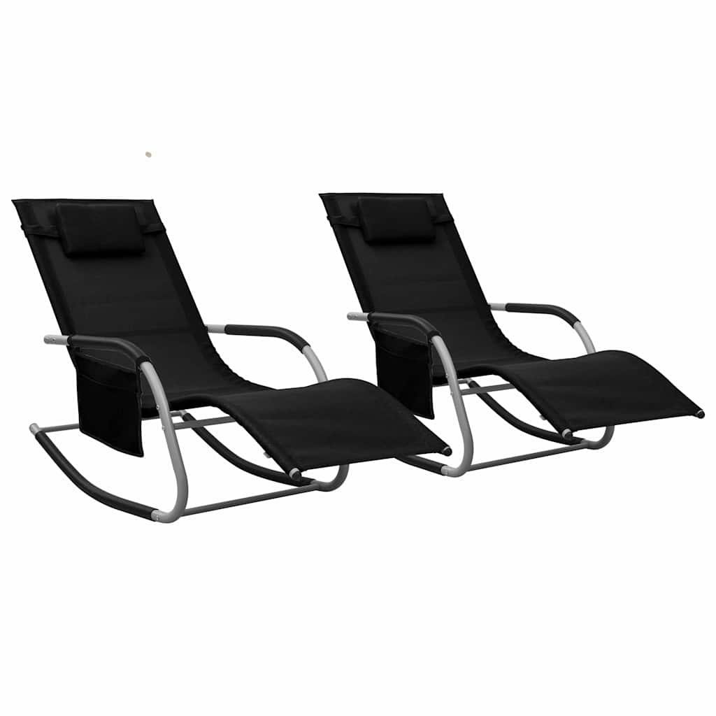 Sonnenliegen 2 Stk. Textilene Schwarz und Grau