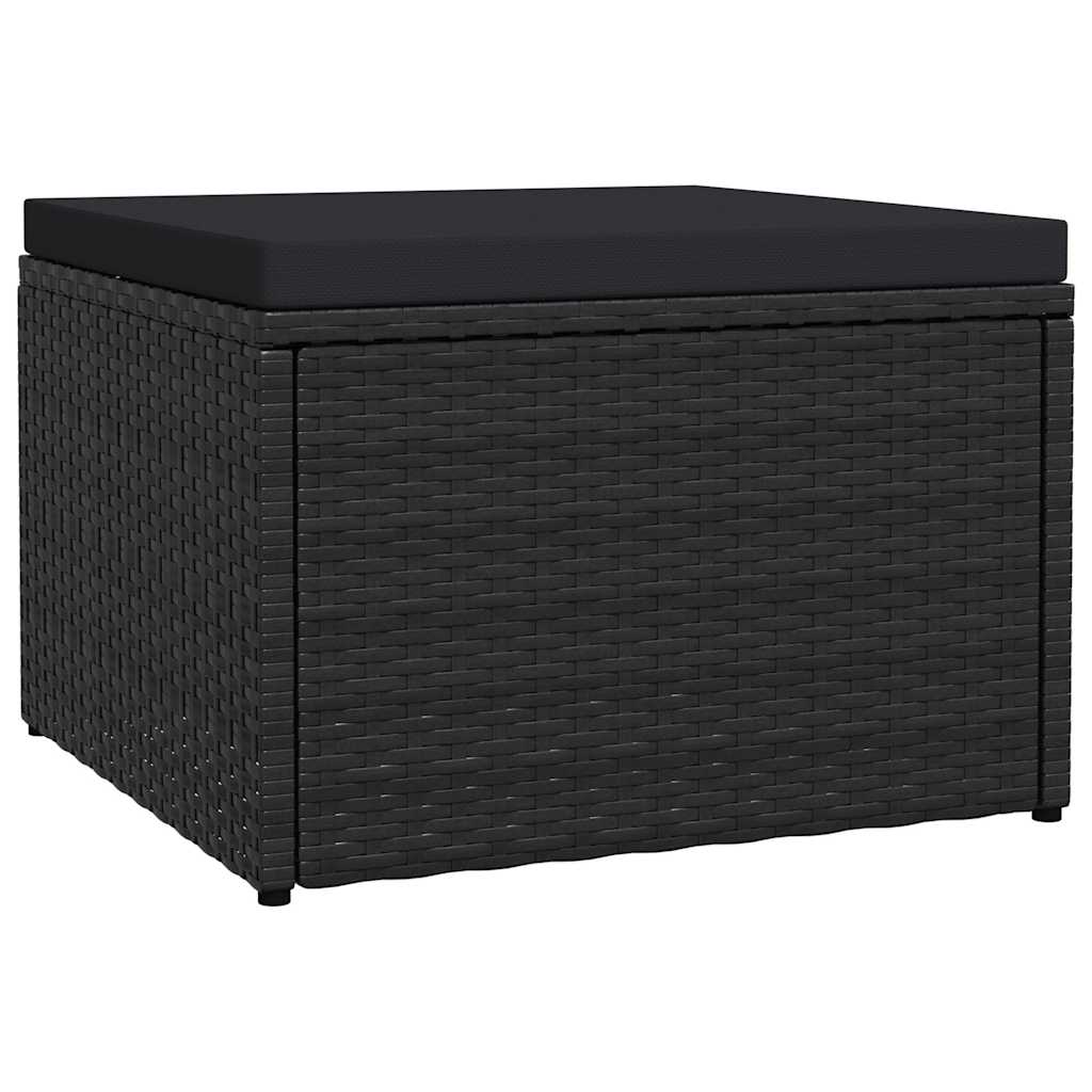 Outdoor-Fußhocker mit Kissen Schwarz Polyrattan