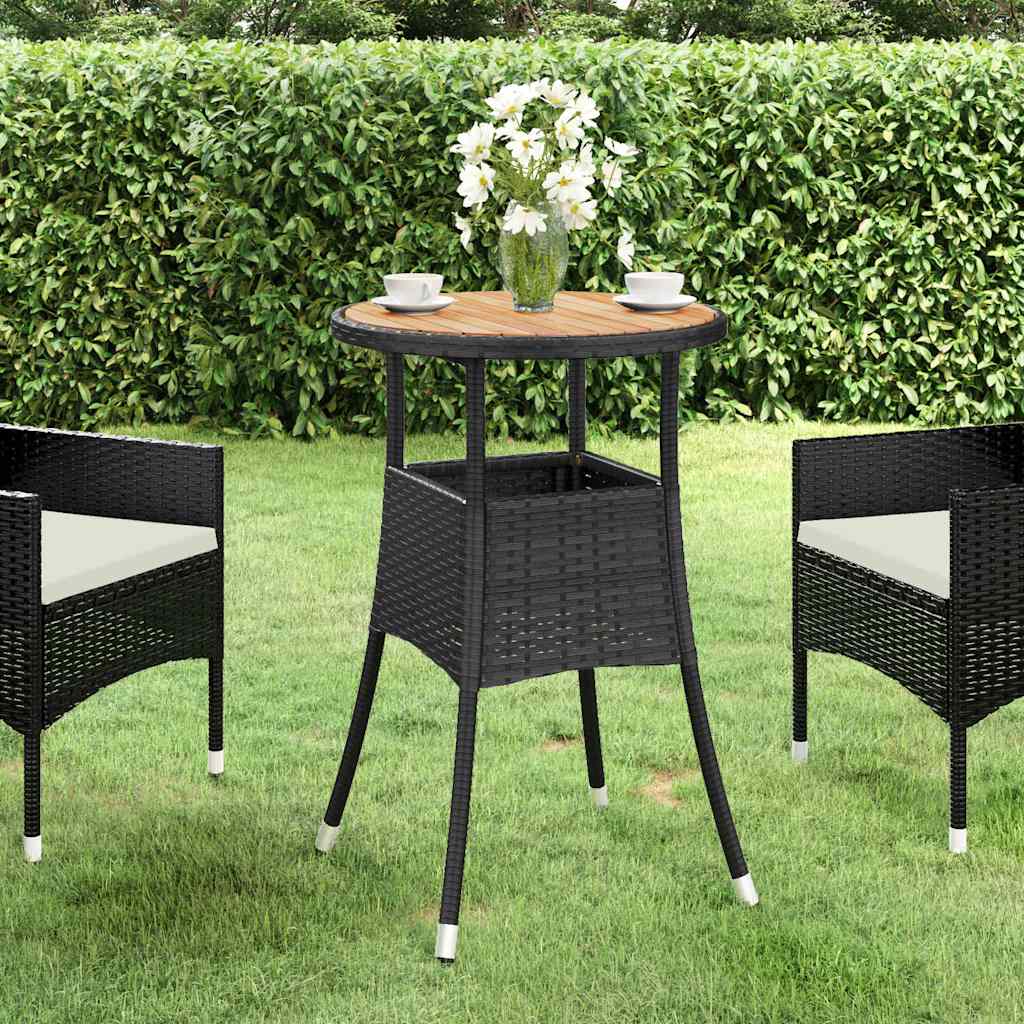 Gartentisch Ø60x75 cm Akazienholz und Poly Rattan Schwarz