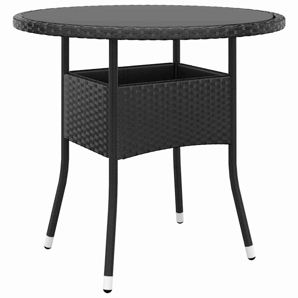 Gartentisch Ø80x75 cm Hartglas und Poly Rattan Schwarz