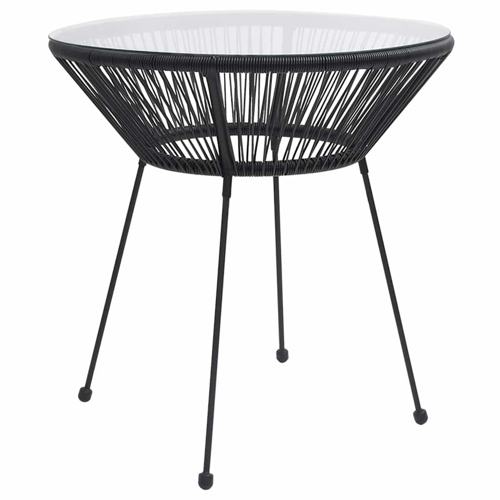 Garten-Esstisch Schwarz Ø70x74 cm Rattan und Glas