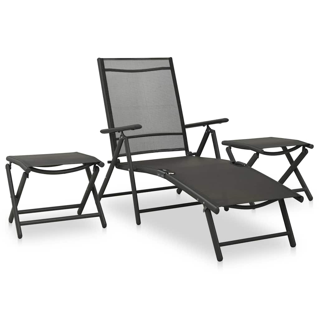 3-tlg. Garten-Lounge-Set Textilene und Aluminium Schwarz