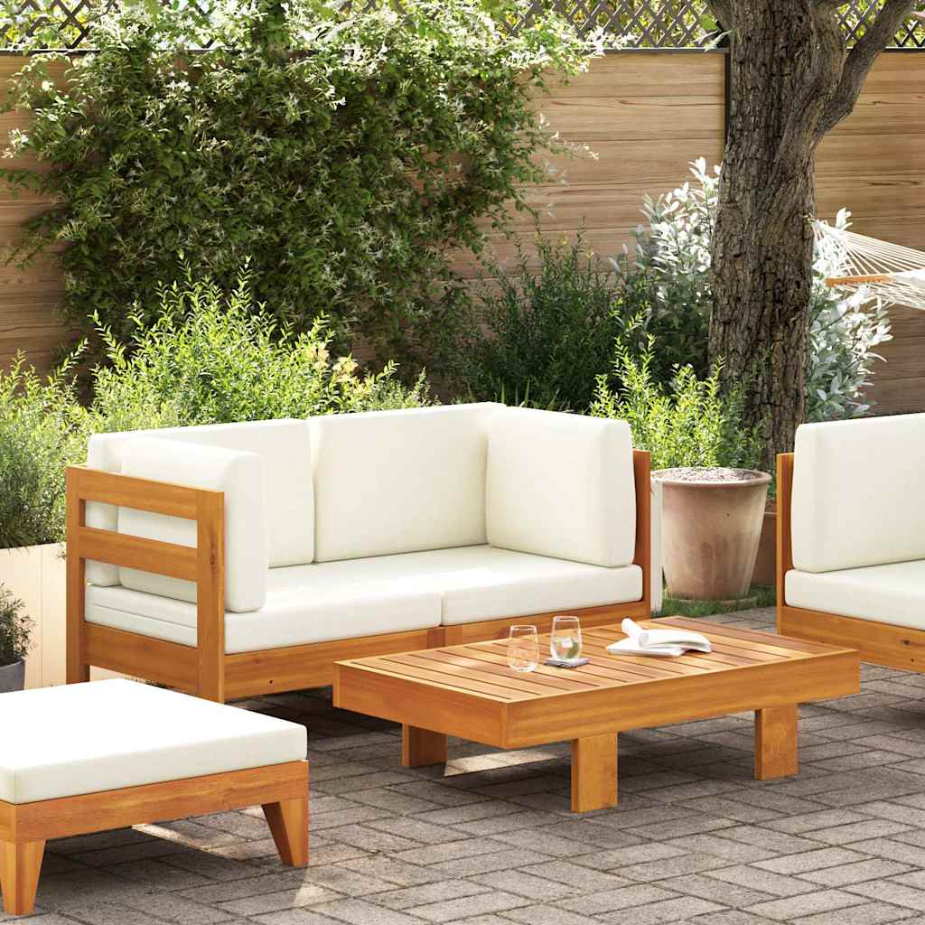 2-tlg. Garten-Lounge-Set mit Cremeweißen Kissen Akazienholz