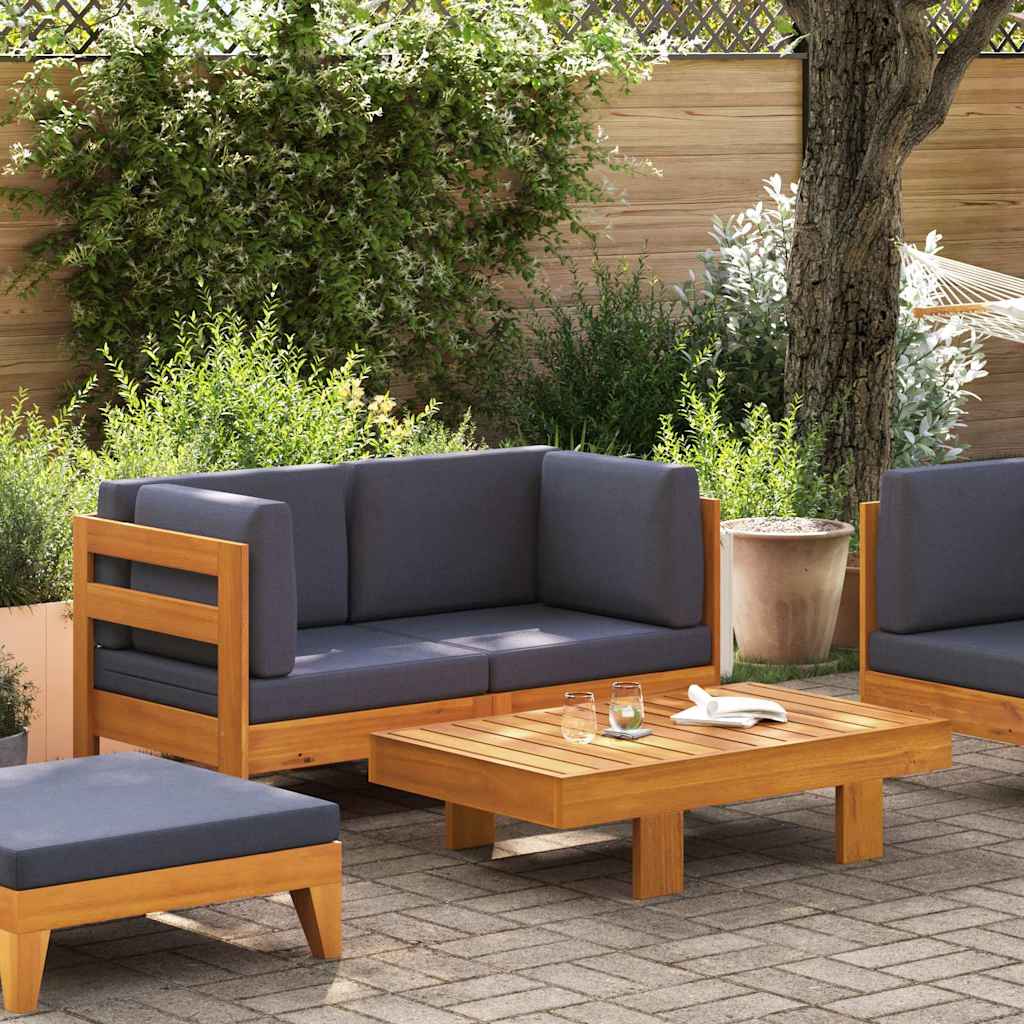 2-tlg. Garten-Lounge-Set mit Dunkelgrauen Kissen Akazienholz