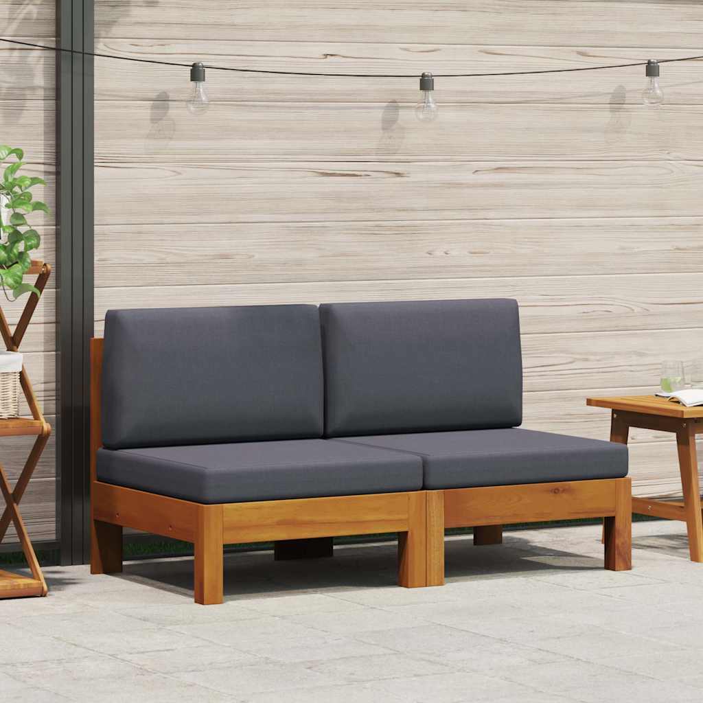 Mittelsofas 2 Stk. mit Dunkelgrauen Kissen Massivholz Akazie