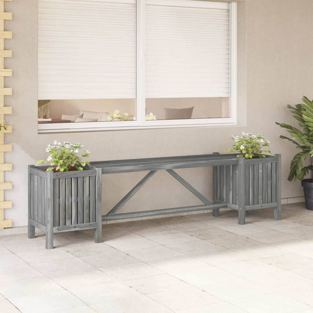 Gartenbank mit 2 Pflanzkübeln 150 cm Massivholz Akazie Grau