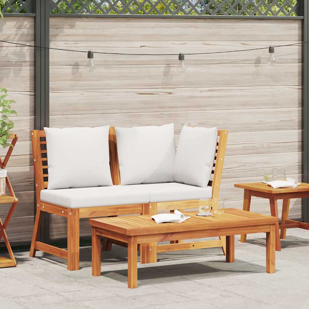3-tlg. Garten-Lounge-Set mit Creme Kissen Akazie Massivholz
