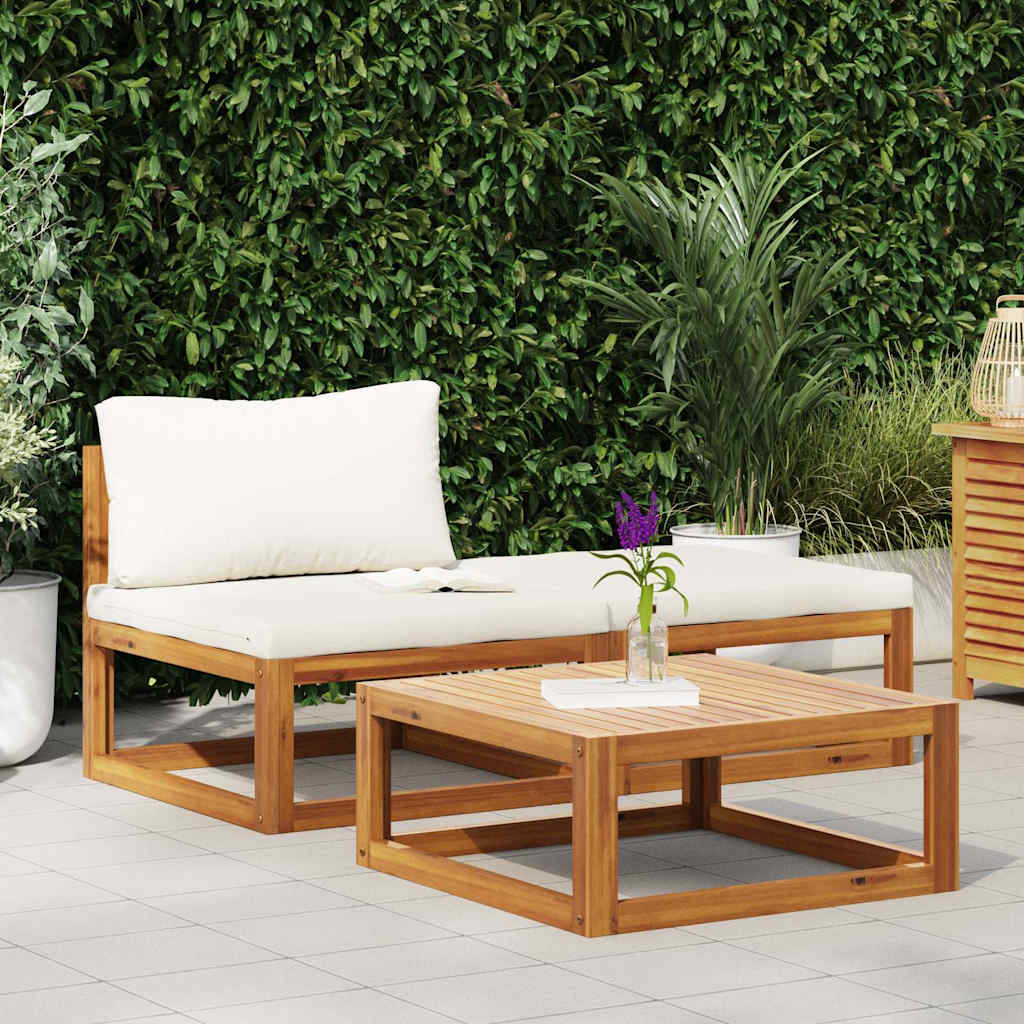 3-tlg. Garten-Lounge-Set mit Creme-Kissen Massivholz Akazie