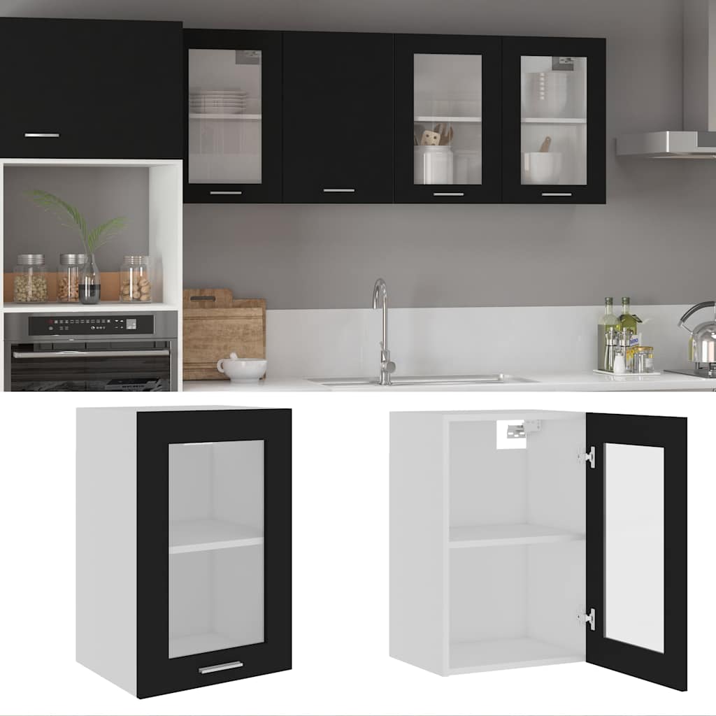 Hängeglasschrank Lyon Schwarz 40x31x60 cm Holzwerkstoff