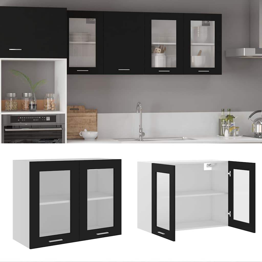 Hängeglasschrank Lyon Schwarz 80x31x60 cm Holzwerkstoff