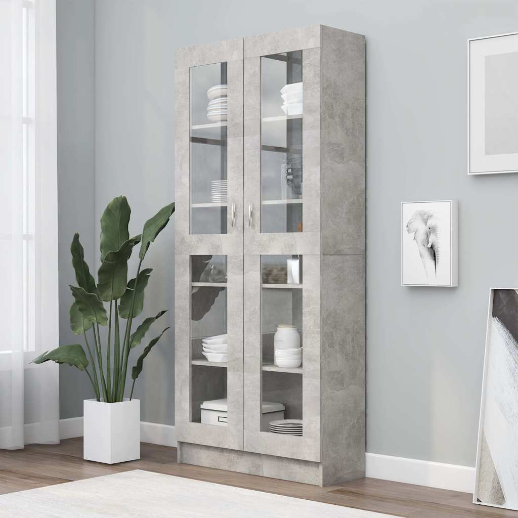 Vitrinenschrank Betongrau 82,5x30,5x185 cm Holzwerkstoff