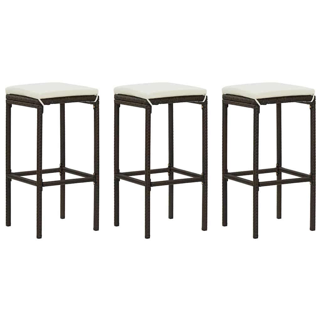 Barhocker mit Kissen 3 Stk. Braun Poly Rattan