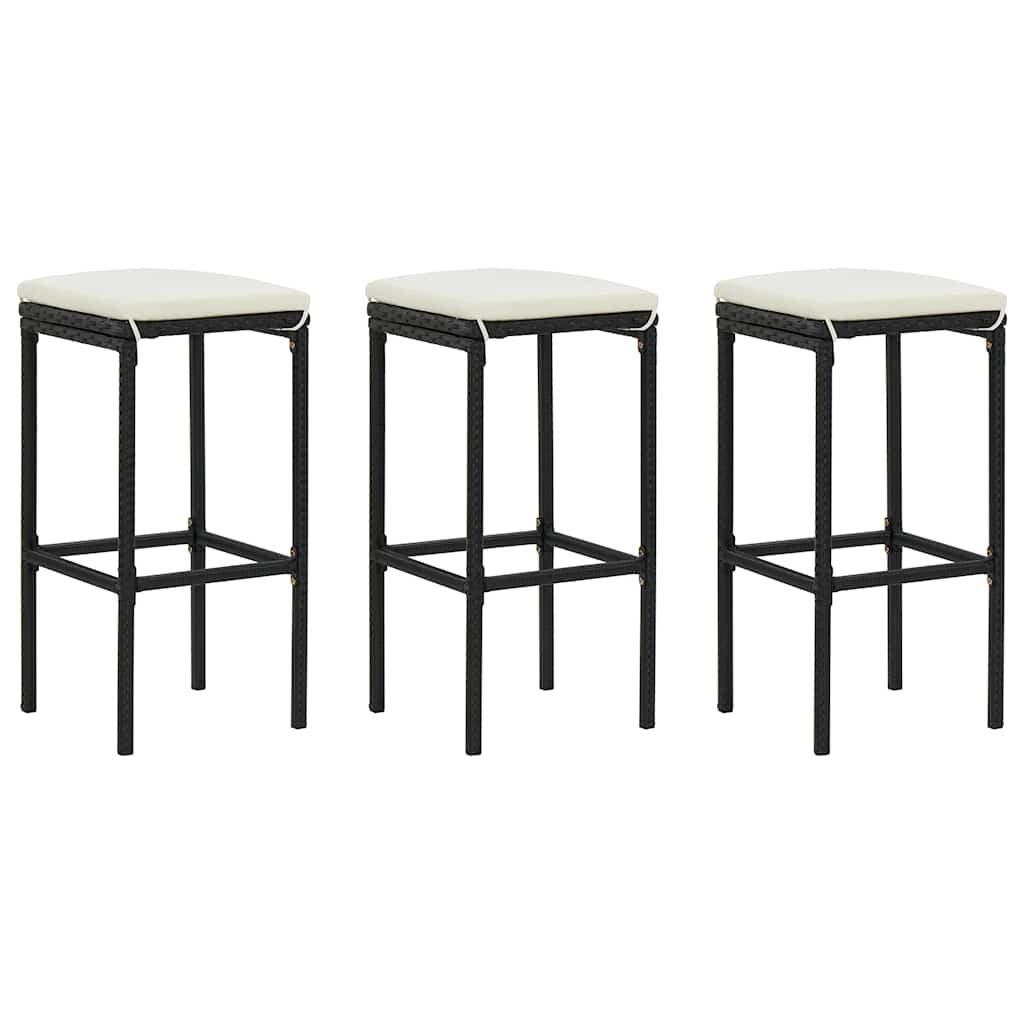 Barhocker mit Kissen 3 Stk. Schwarz Poly Rattan