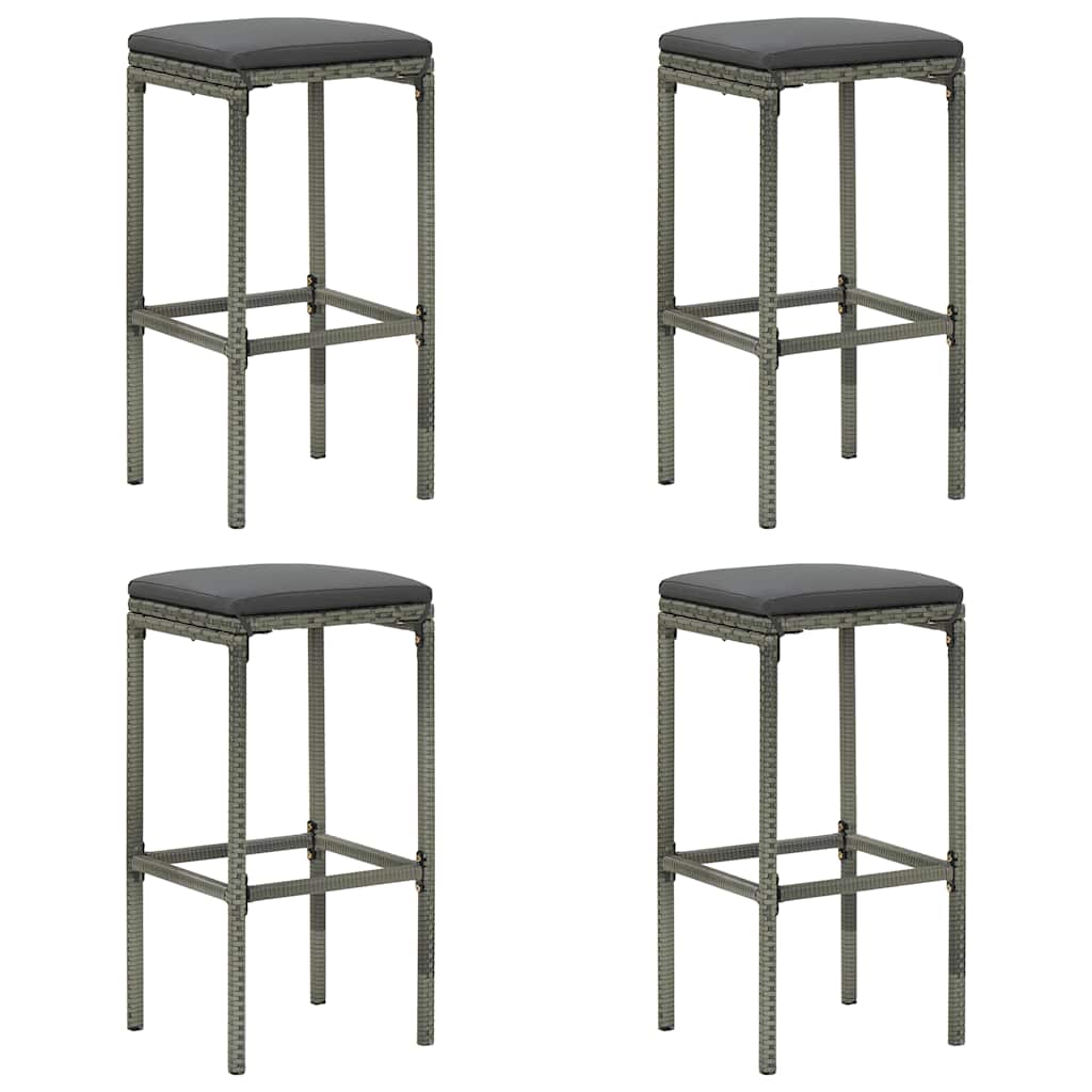 Barhocker mit Kissen 4 Stk. Grau Poly Rattan