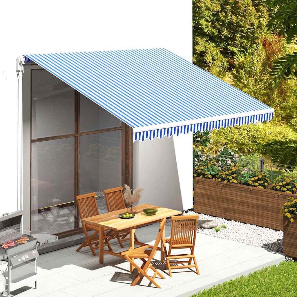 Ersatzstoff für Markise Blau und Weiß 400x350 cm Polyester