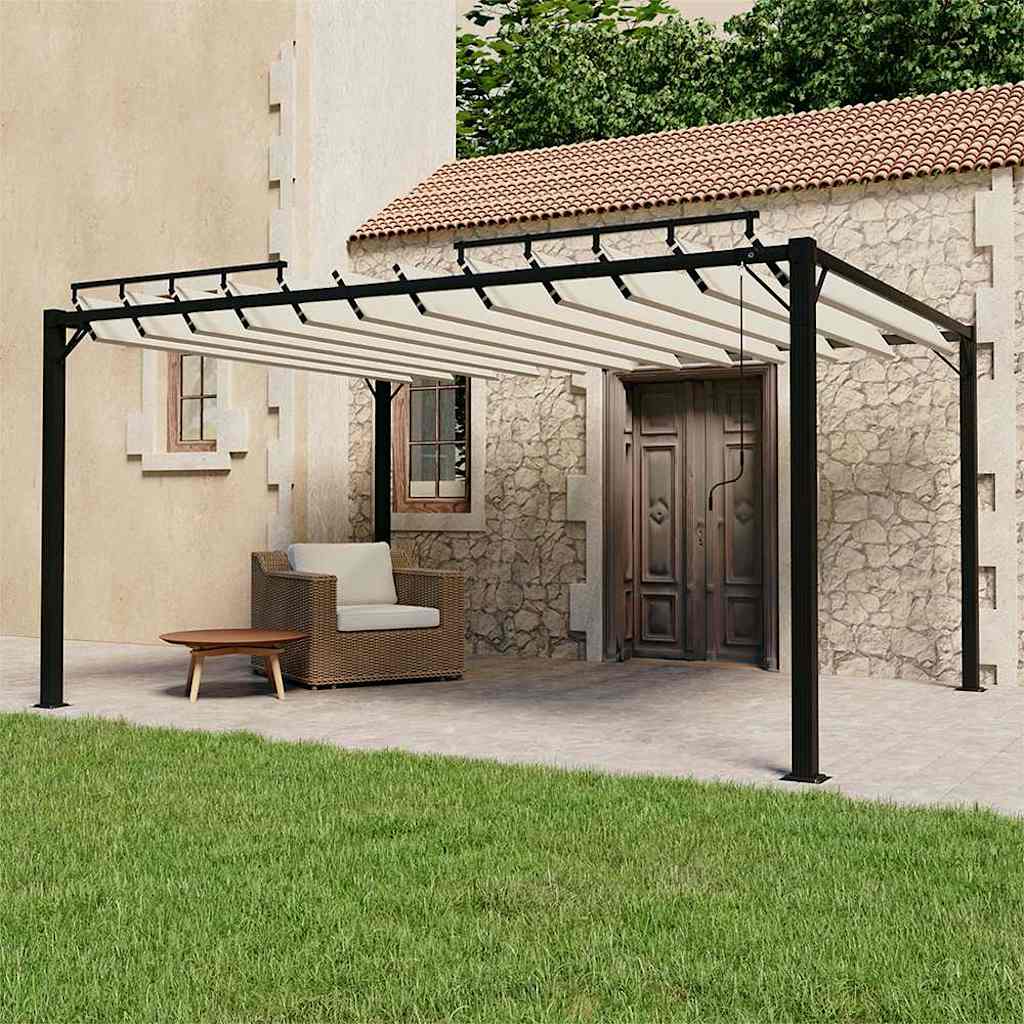 Pergola mit Lamellendach 3x4 m Creme Stoff und Aluminium